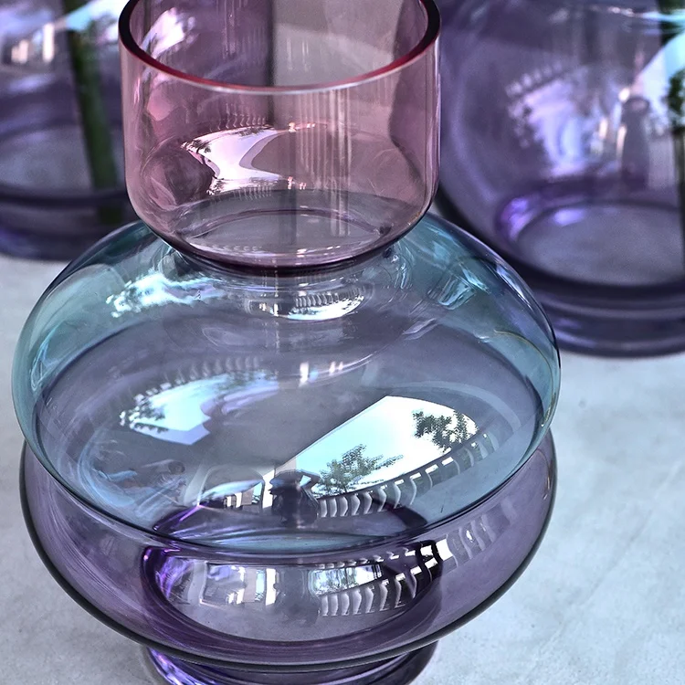 Bixuan Vases Colourful Glass Flower Arrangement Vase Gourd Shape Dining Table Decoration Centerpiece Accents 20x26.5 cm