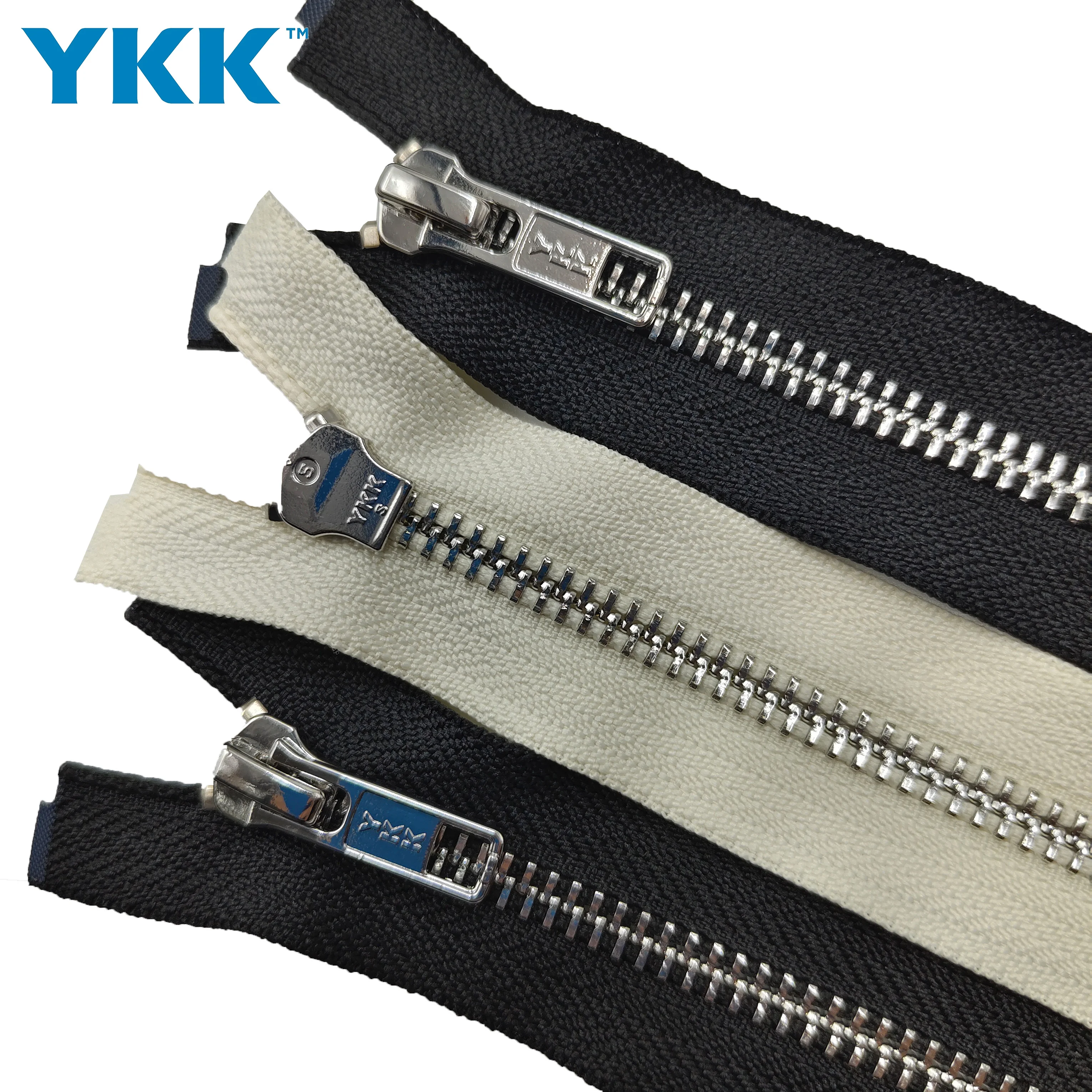 YKK металлическая молния № 5 ярко-платиновая открытая черно-белая тканевая пуховая куртка