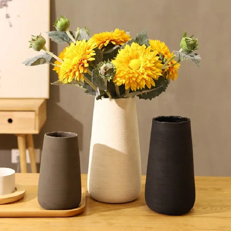 cheap modern brushed biscuit handmade ceramic vase pomegranate fruit sunflower floral Nordic home ceramic flower vase