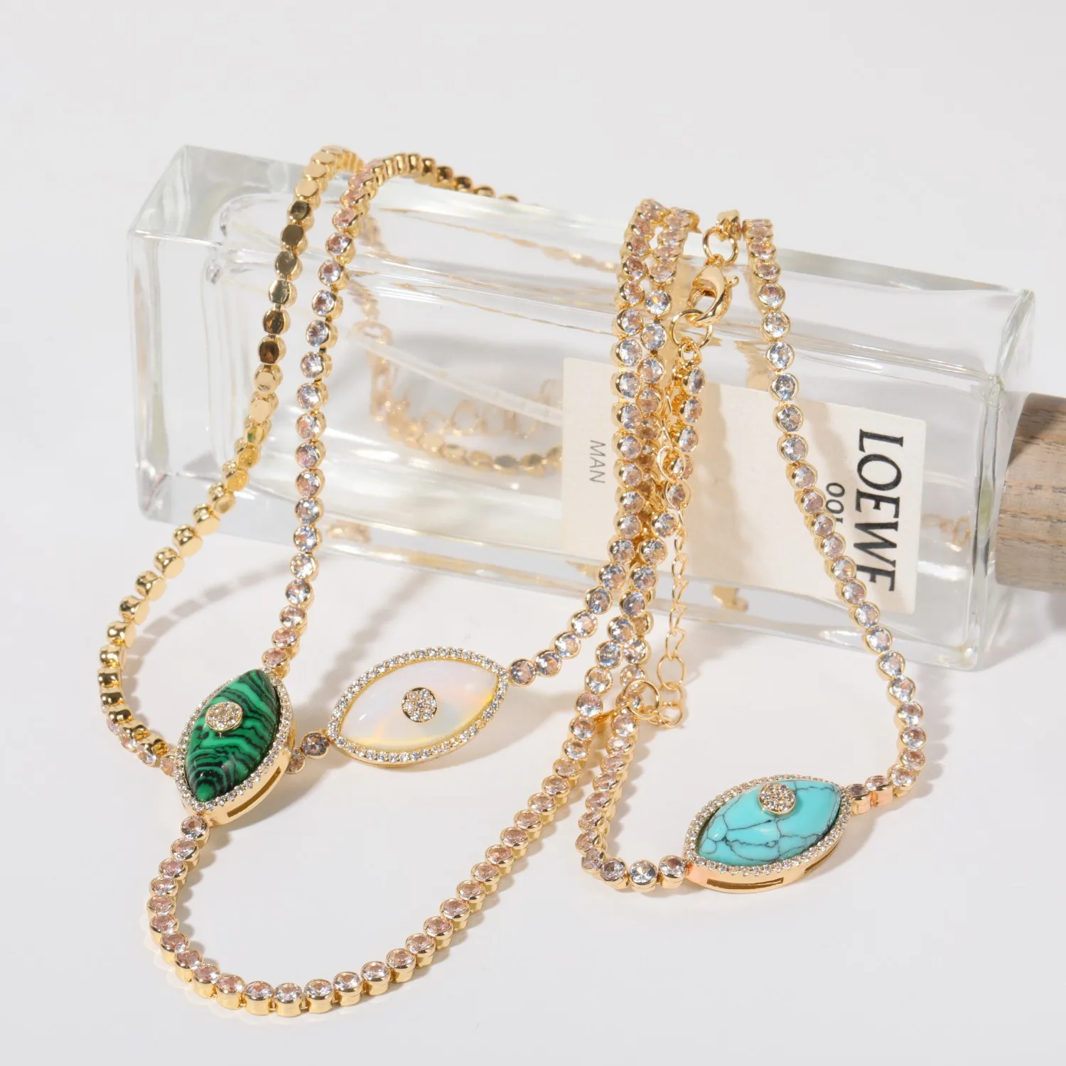 Vintage Style Zircon Opal Eye Pendant Necklace Personalized Trend Waterproof Stainless Steel Necklace Fashion Jewelry