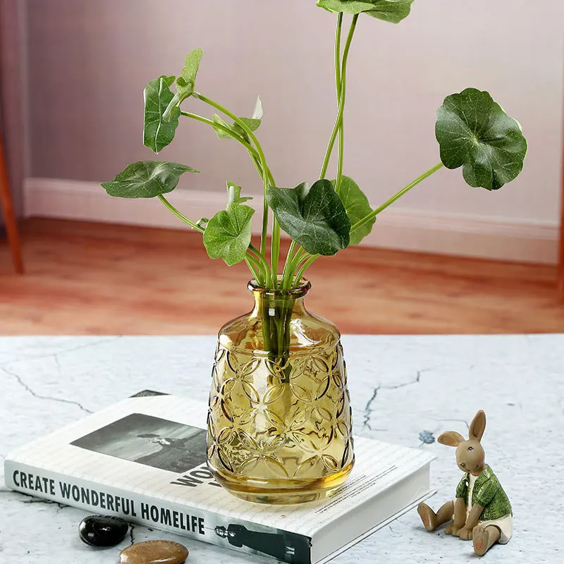 creative Green embossed small vase for hydroponic  bud vase decoration