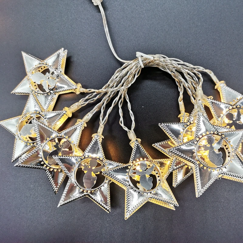 
 2021 Рождественская Мерцающая в помещении и на улице металлическая гирлянда с украшением в виде ангела и звезд декоративная сказочная Гирлянда для мальчиков и девочек Праздничная гирлянда для комнаты и вечеринки  