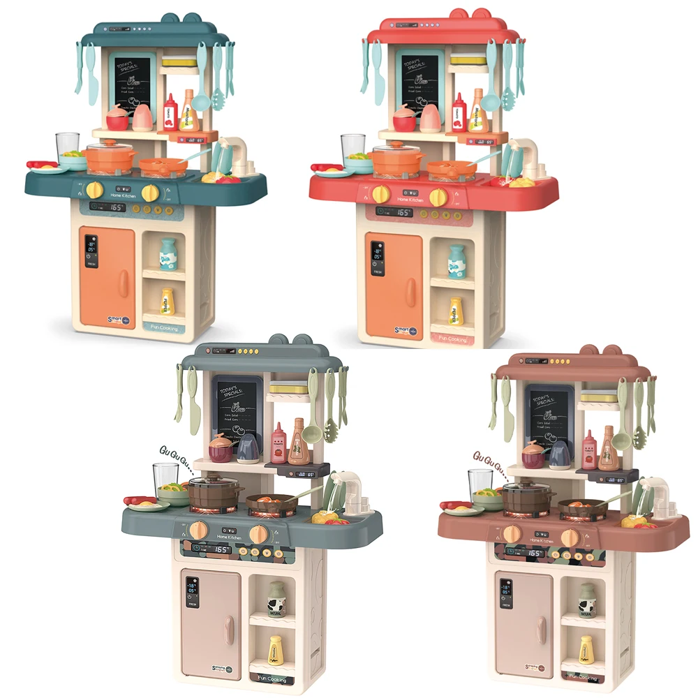 63cm 36pcs Kitchen Toy Set Light Up Water Function Steamer Cooking Table Steam Modern Kitchen Cooking Toy