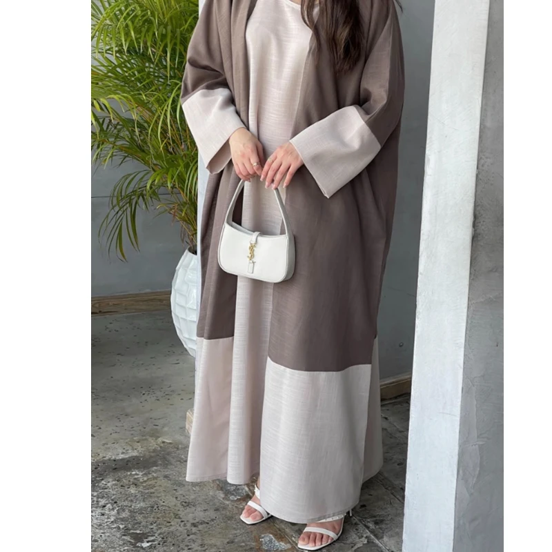 Colorblock Inner Dress Headscarf Muslim Women Dress Black Abaya Dubai