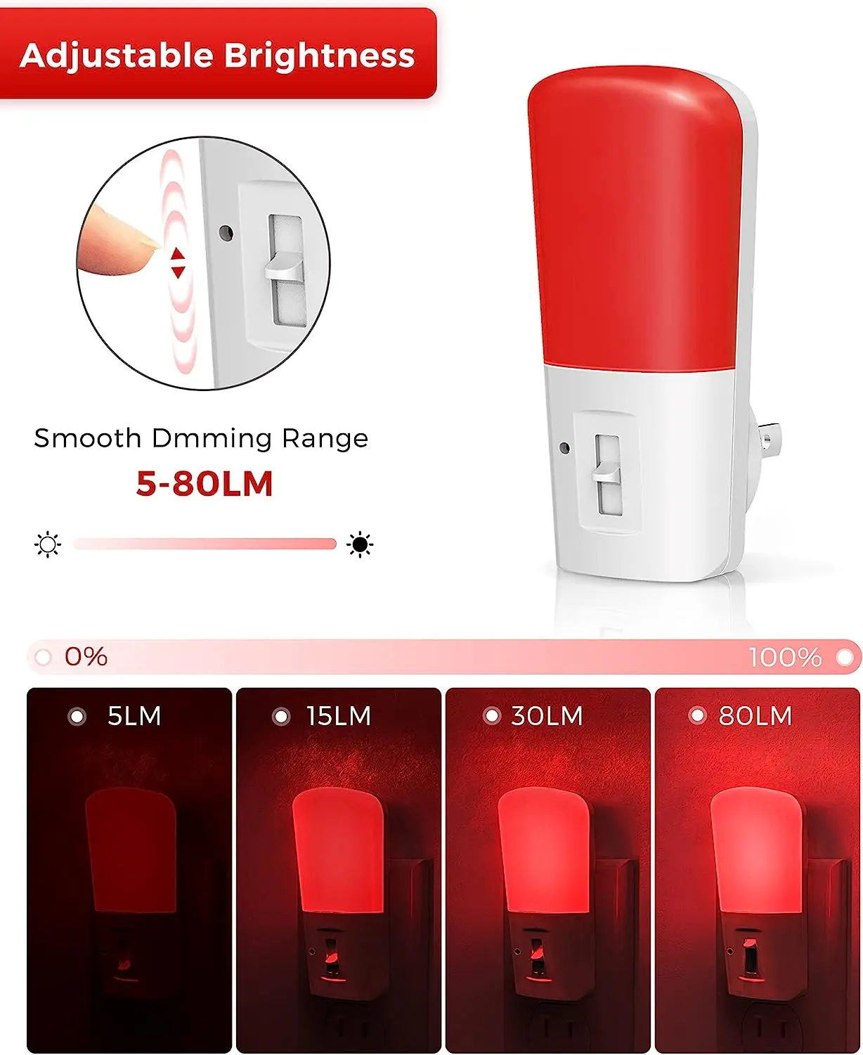 LOHAS Lovely Red Color Soft Lighting 1W US UK EU Plug in Type Red LED Night Light with Dusk to Dawn Light Sensor