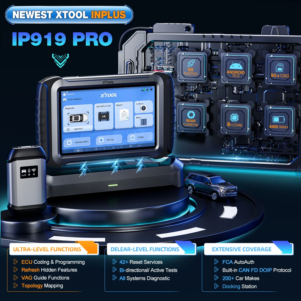 NEW XTool IP919 Pro All System Auto Diagnostic Tool with FCA ECU Coding Bi-Directional Controls OBD2 Cars Scanner