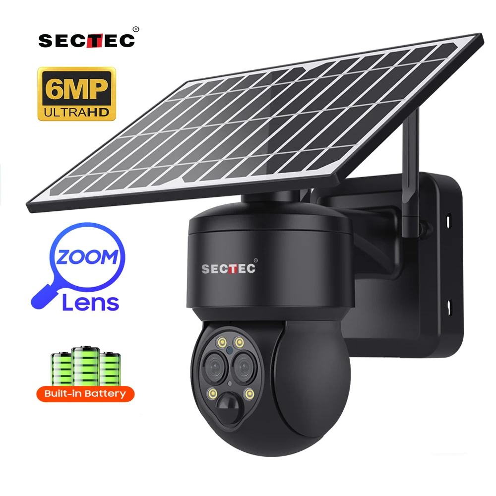 2024 Sectec 4G 6MP HD Солнечная камера видеонаблюдения с питанием от батареи