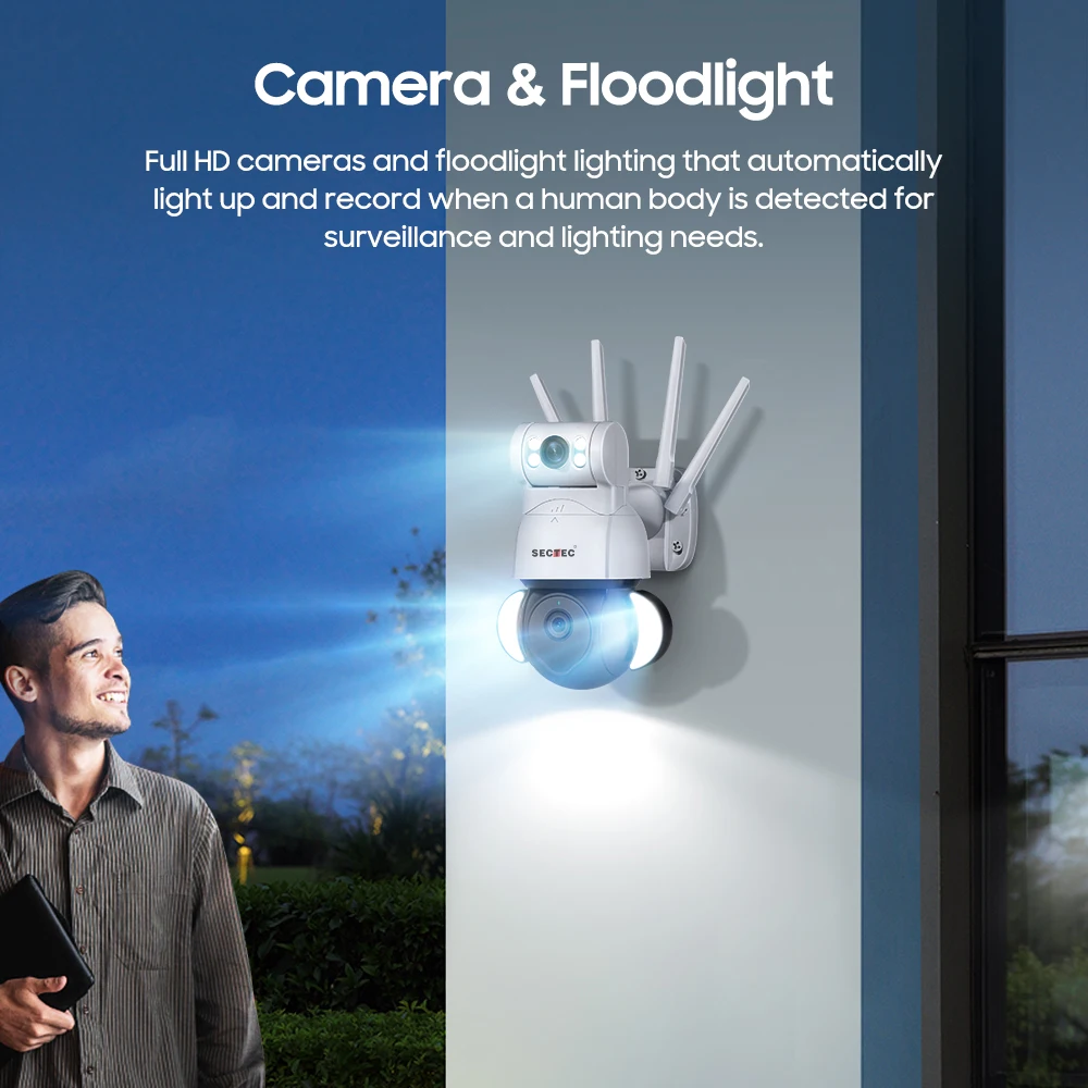 SECTEC 4MP Wifi Camera Wireless Wired Network IP 65 Outdoor Use Waterproof IR Cut White Color Night Vision Camera