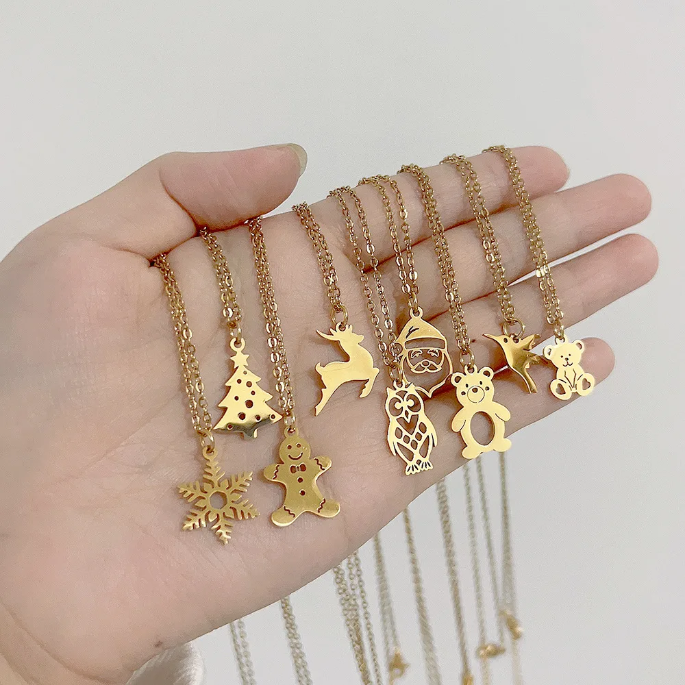 HOVANCI Wholesale Minimal Necklace Woman In Stainless Steel Christmas Collection Santa Claus Owl Pendant Necklace