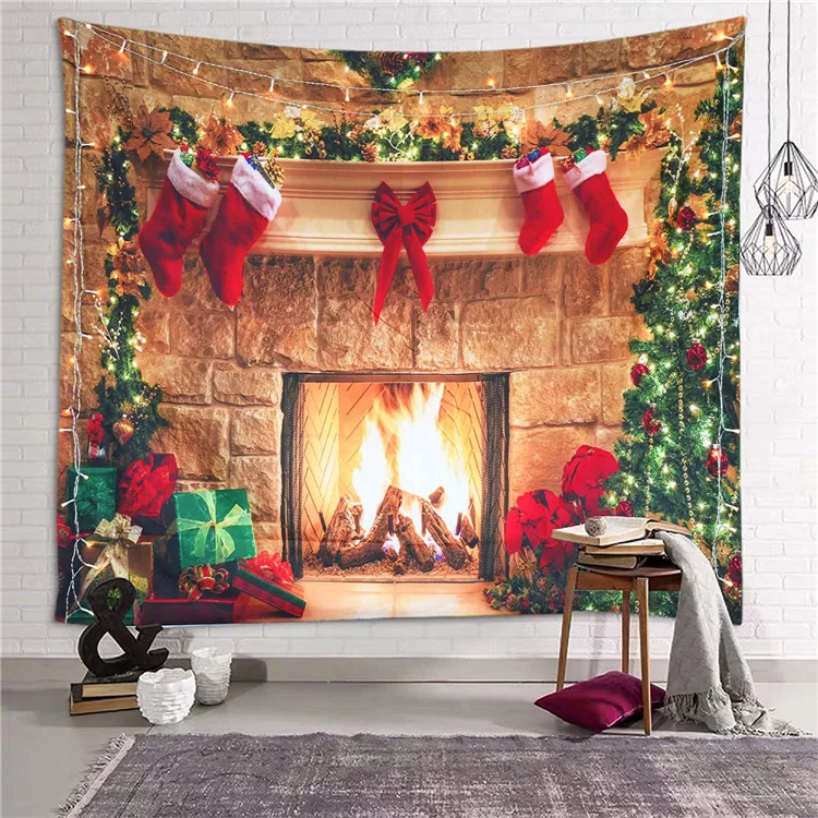 Christmas Design Digital Printing Polyester Wall Hanging Tapestry For Home Decoration
