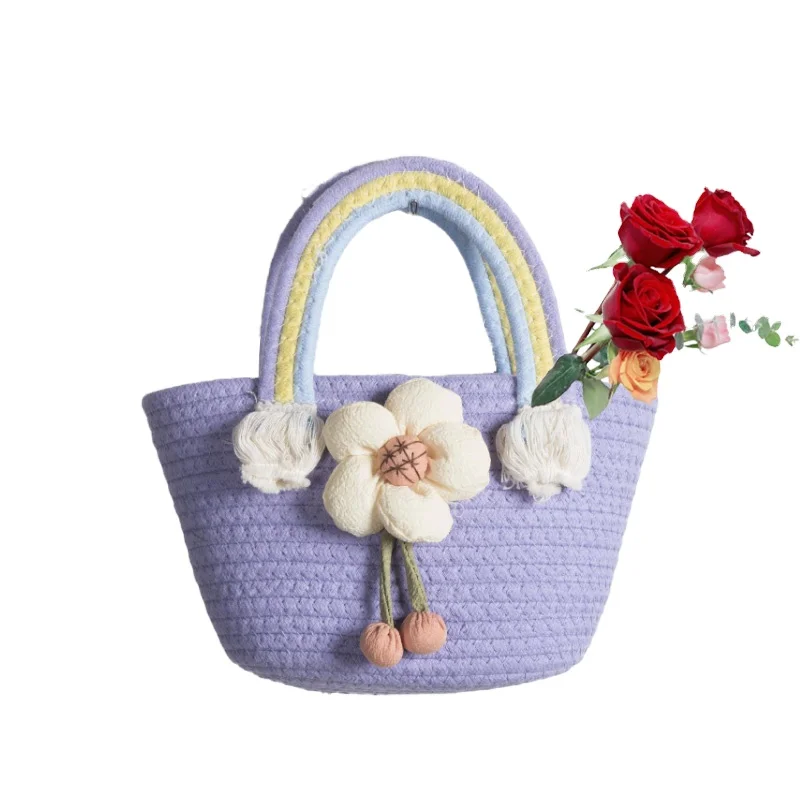 Cotton rope handwoven Bohemian flower baskets for kitchen use Handwoven fruit baskets Handwoven storage baskets