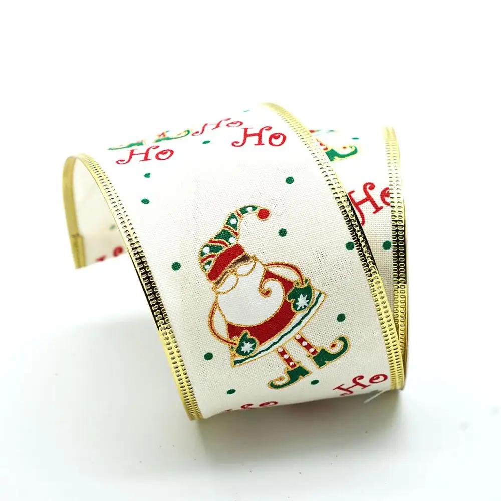 Christmas Father Wide Decoration Wired Gift Jute Ribbon Bow