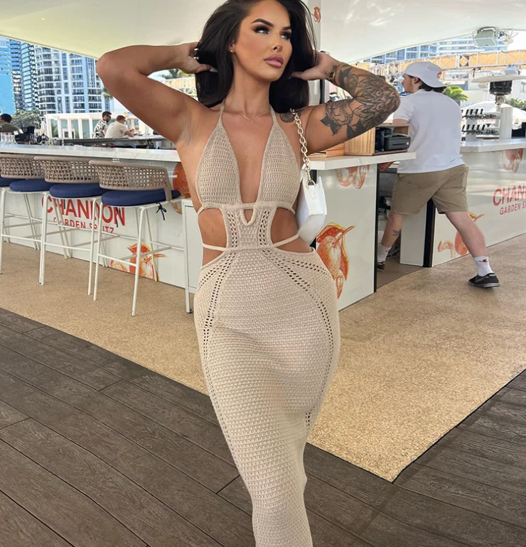 STOCK 6Colors Knitting Backless Summer Dress Women Bodycon Maxi Long Sexy Dress Casual Beach Dresses