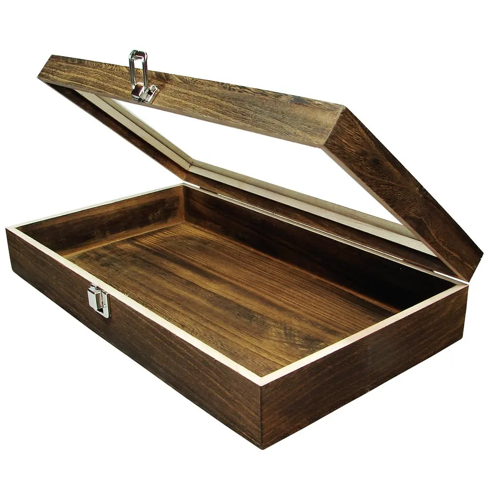 Custom Wooden Tea Packaging Storage Box With Glass Top Lid