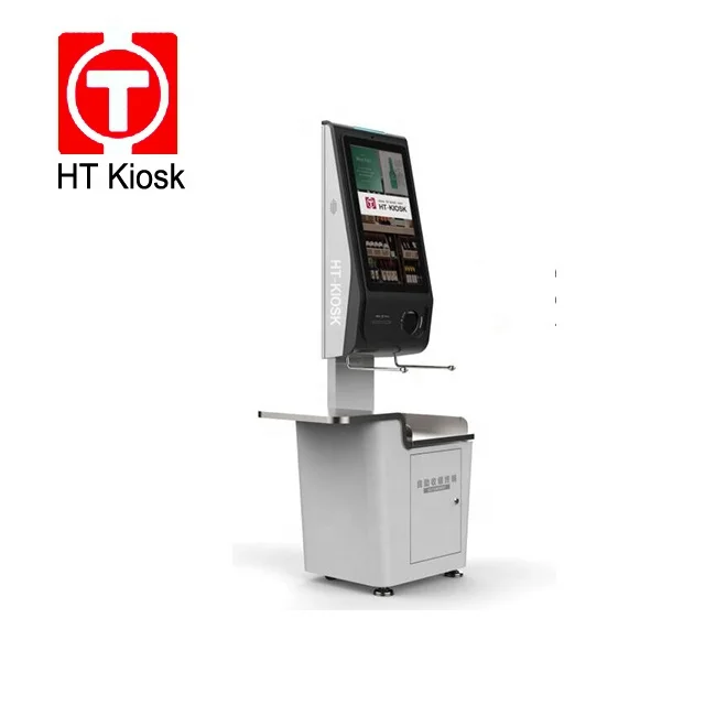 Self service supermarket check out payment kiosk with cash in and out acceptor dispenser machine kiosk