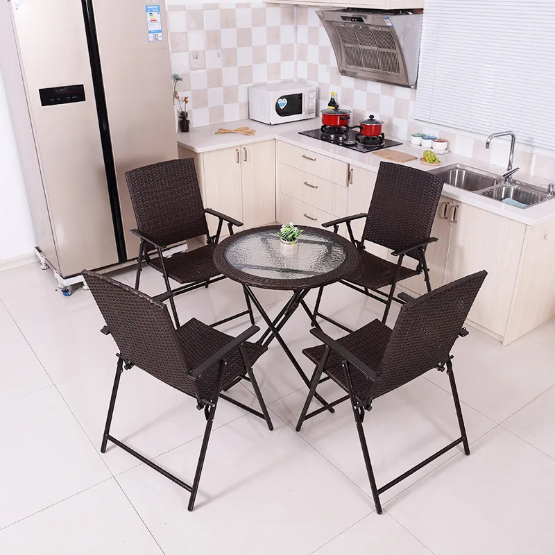 HOT spot goods rattan folding chair with 80cm rattan round table 4+1