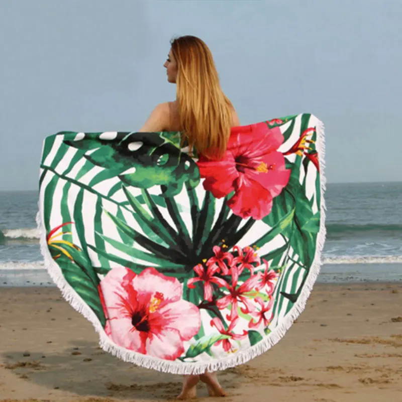 
Wholesale Round Circle Mandala Print Thick Microfiber Custom Beach Towel with Tassel 