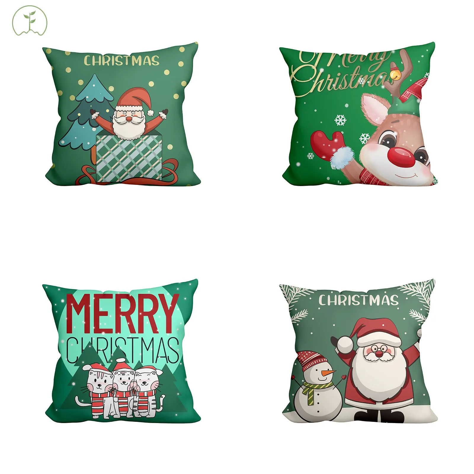 Christmas green snowman elk print pillow, living room sofa soft waterproof pillowcase,sublimated blank silk letter cushion cover