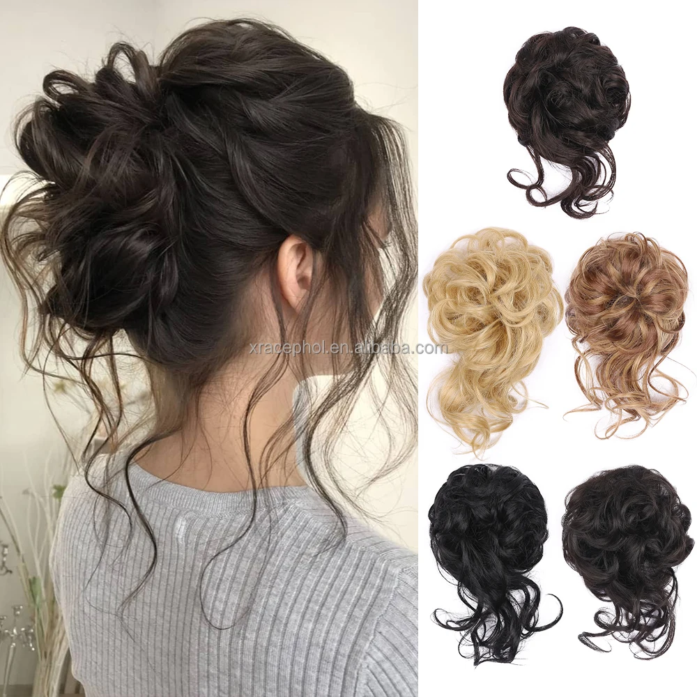 High Temperature Fiber Synthetic Curly Hair  with Elastic Band Messy Bun Hair Piece for Women Girls