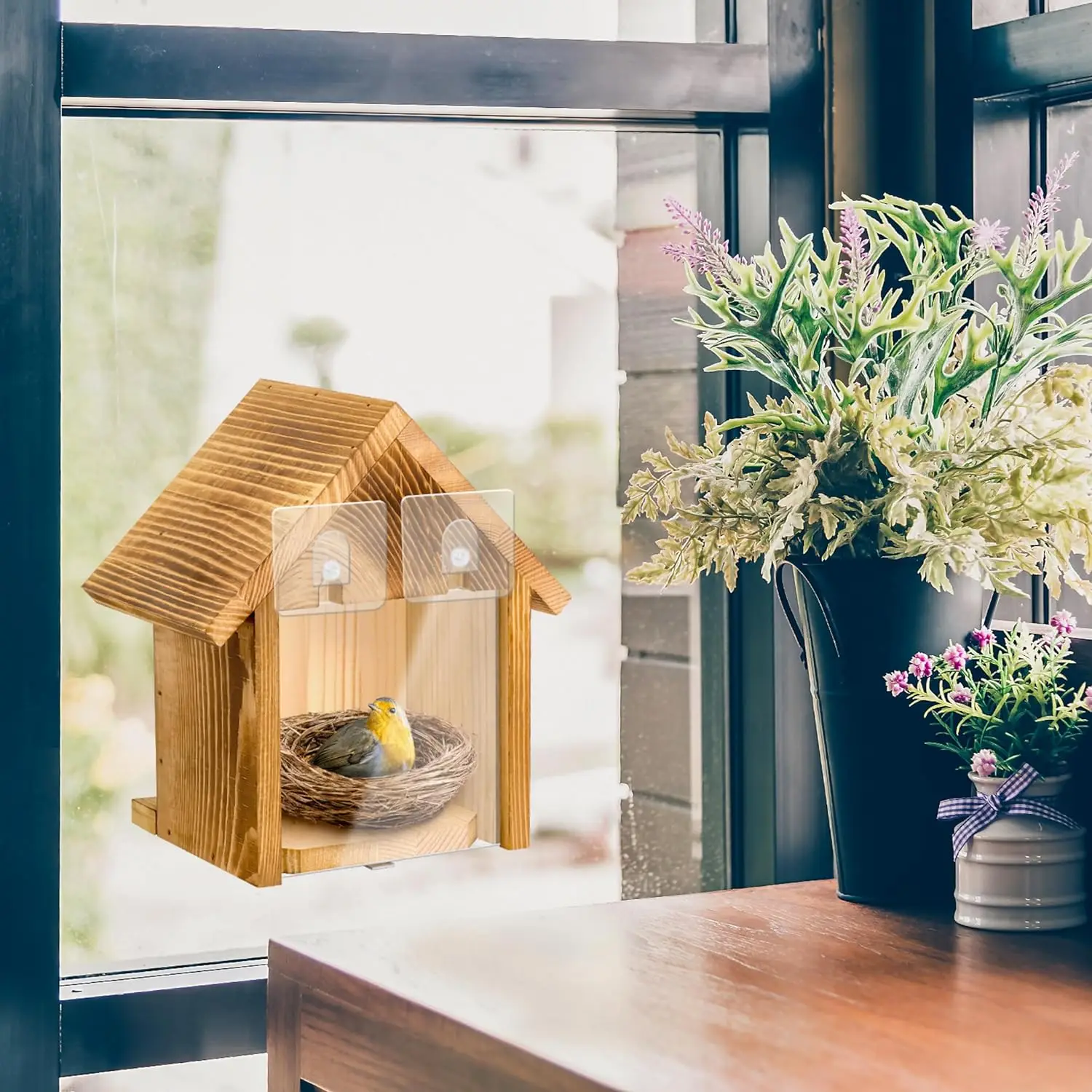 Hot sale Window Bird Houses for Outside with 2 Hooks Hanging Wooden Birdhouses to Paint for Outdoors Wood Bird Nesting Box