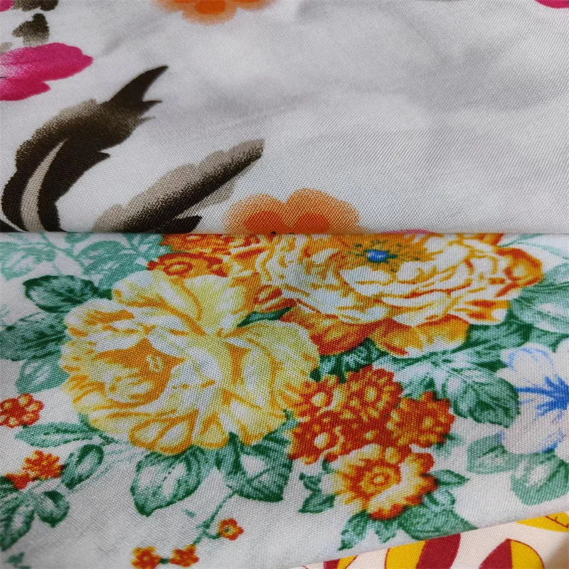 Good quality jersey scar raffia yarn floral rayon fabric to make rayon short shift dress