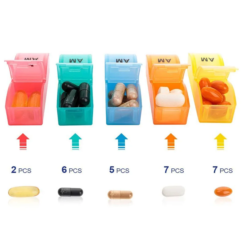 medicine box 31 Day Monthly  Pill Case, AM PM 2  times a day Portable Colorful Medication Organizer with 32 Gridspill containere pill box