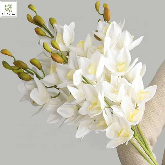 Hot Selling 11 Heads Artificial New Zealand Cymbidium Orchid Flower 90cm Real Touch Flower Oil Painting Color