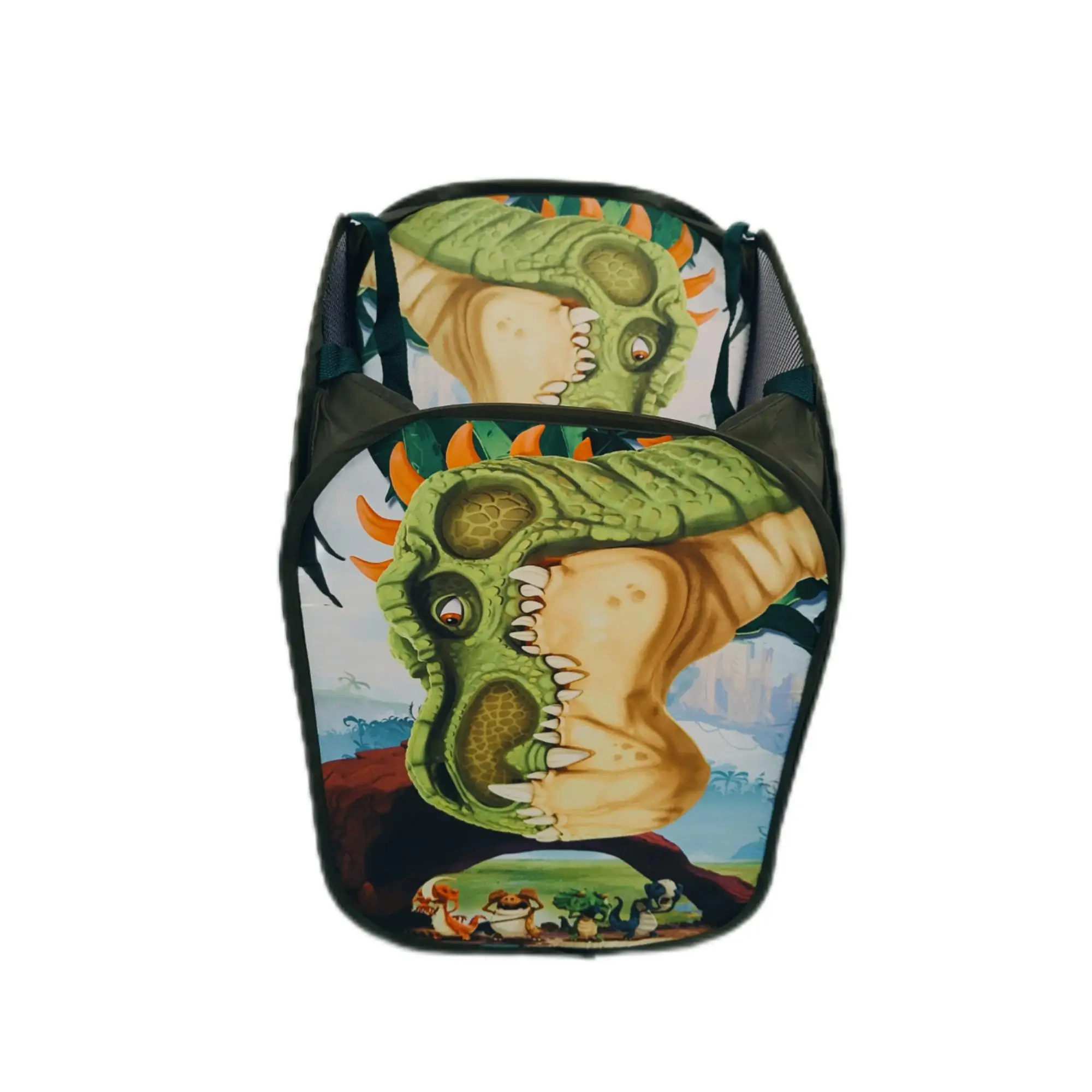Put Away Dirty Clothes Big Space Mesh Net Polyester Custom Easy to Open&Fold Design Manufacture Dinosaur Square Laundry Basket