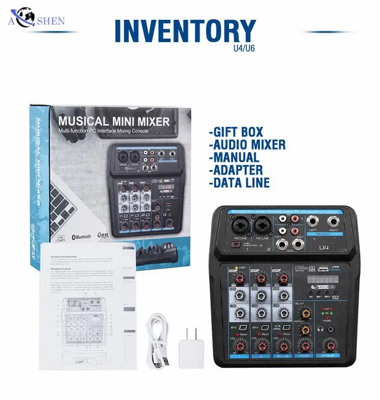 Wholesale Professional 4 Channel USB Audio Mixer Console mixing for DJ stage performance recording