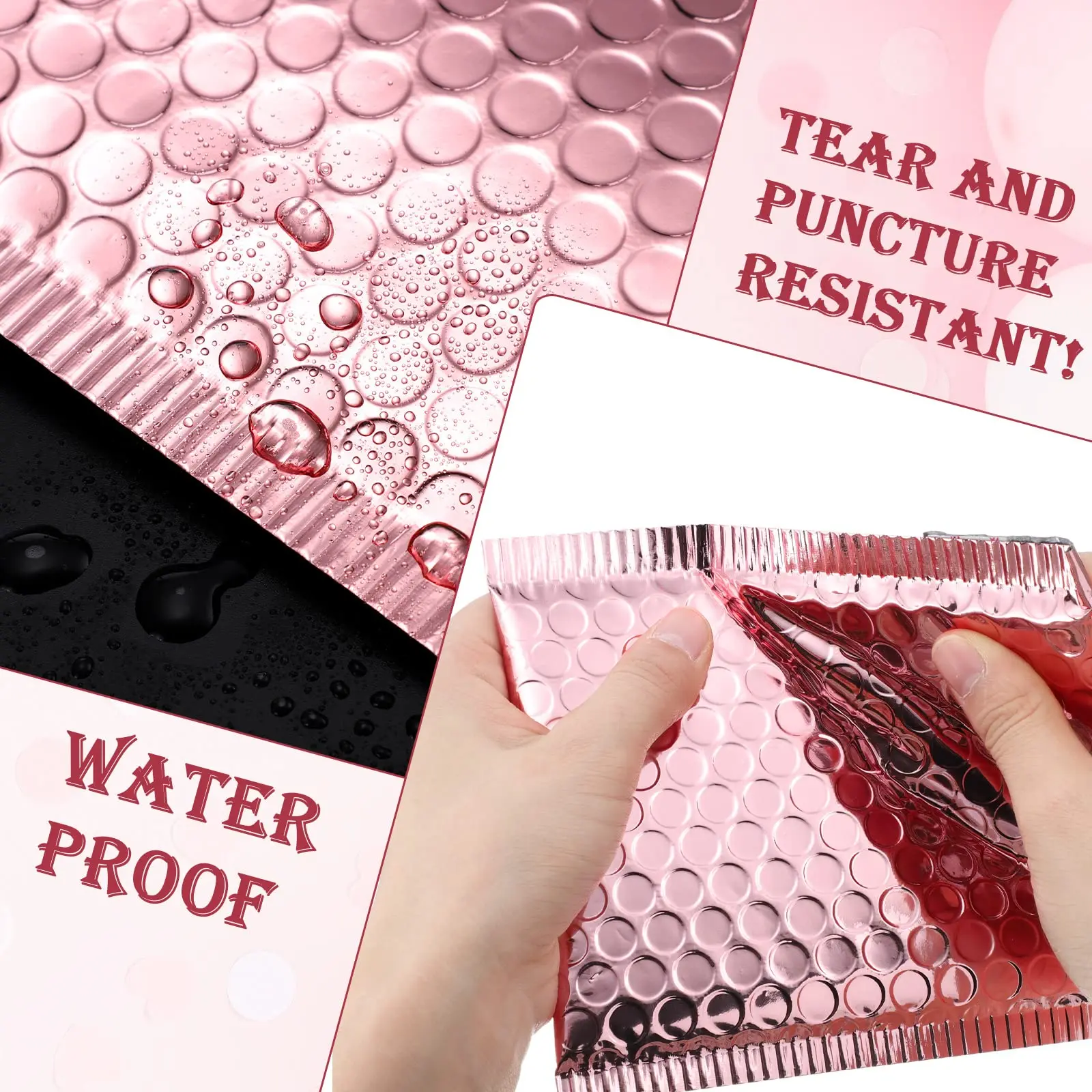 Custom Logo Rose Gold Metallic Mailer Shipping Envelope Padded Postal Satchels Bubble Poly Packaging Mailing Bag