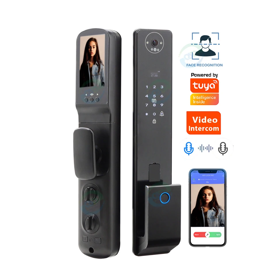 Video Intercom Tuya Smart 3D Face Recognition Smart Lock with Camera Smart Code Digital Fingerprint Automatic Door Lock