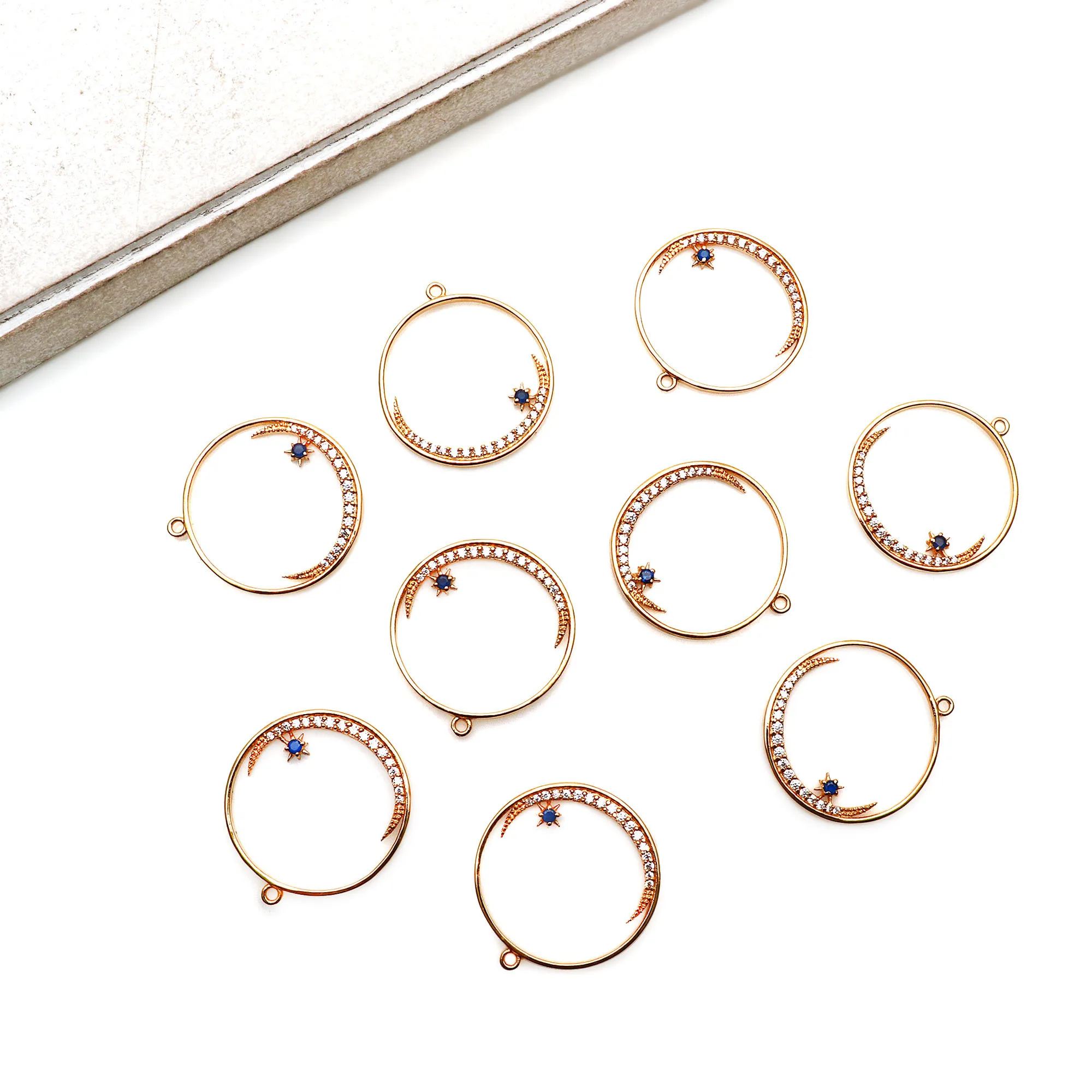 DIY Moon Star Gold Plated Round 27x24 MM Gemstone Big Charms Pendant Making