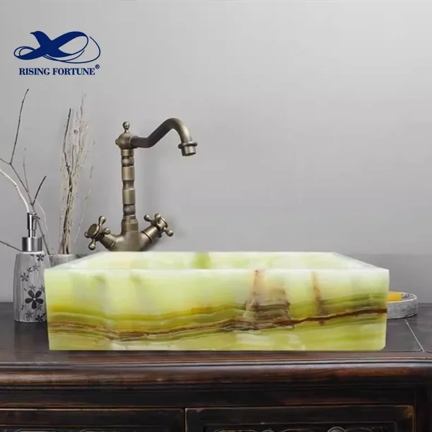 RF Cheap Natural Green Onyx Marble Stone Wash Basin Polished Oval Drum For Bathroom