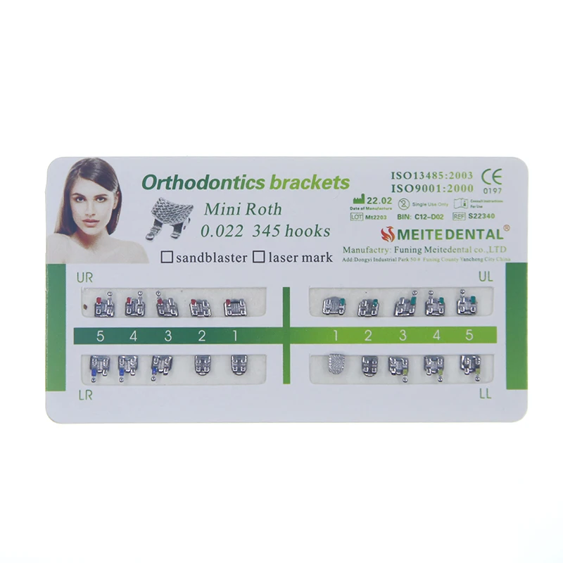 200 X  orthodontic  DENTAL MINI roth metal mesh base  braces bracket 022 345 hooks