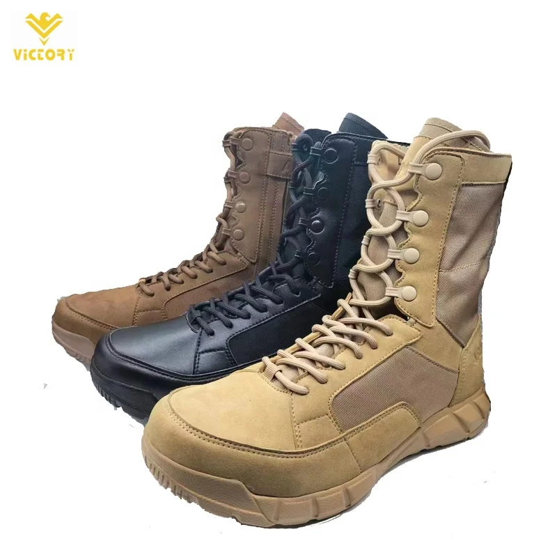 Men tactical boots side zip khaki brown and black Outdoor Shoes Tactical Combat Boots