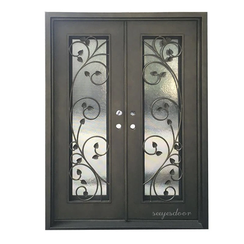 Italian Luxury Design Entrance Door Exterior Security Front Door Modern Entry Black Double Iron Door