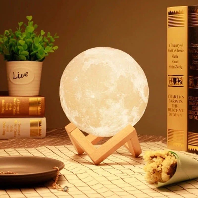 3D Printing Moon Light Lamp with Stand Remote Touch Control Rechargeable Timing Setting