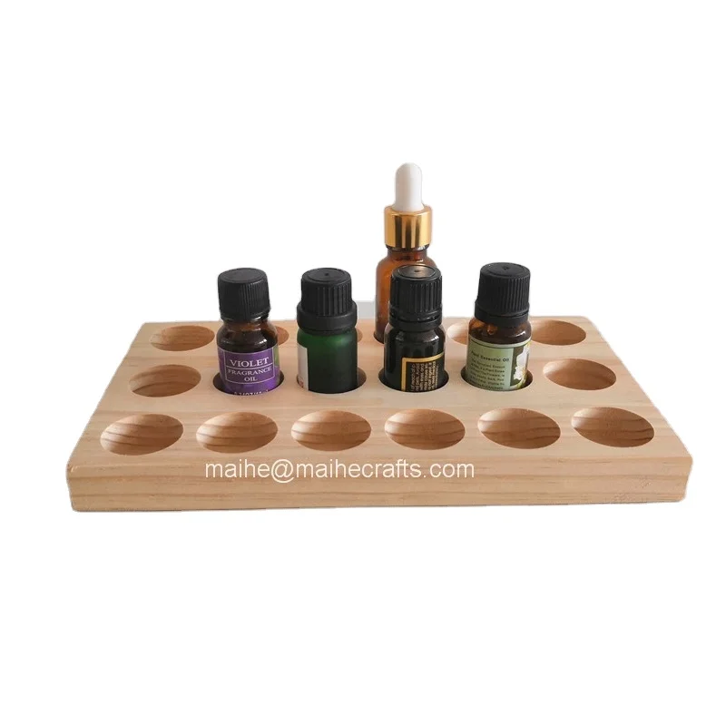 cosmetic natural wood essential oil bottle displaying organizer holder rack stand