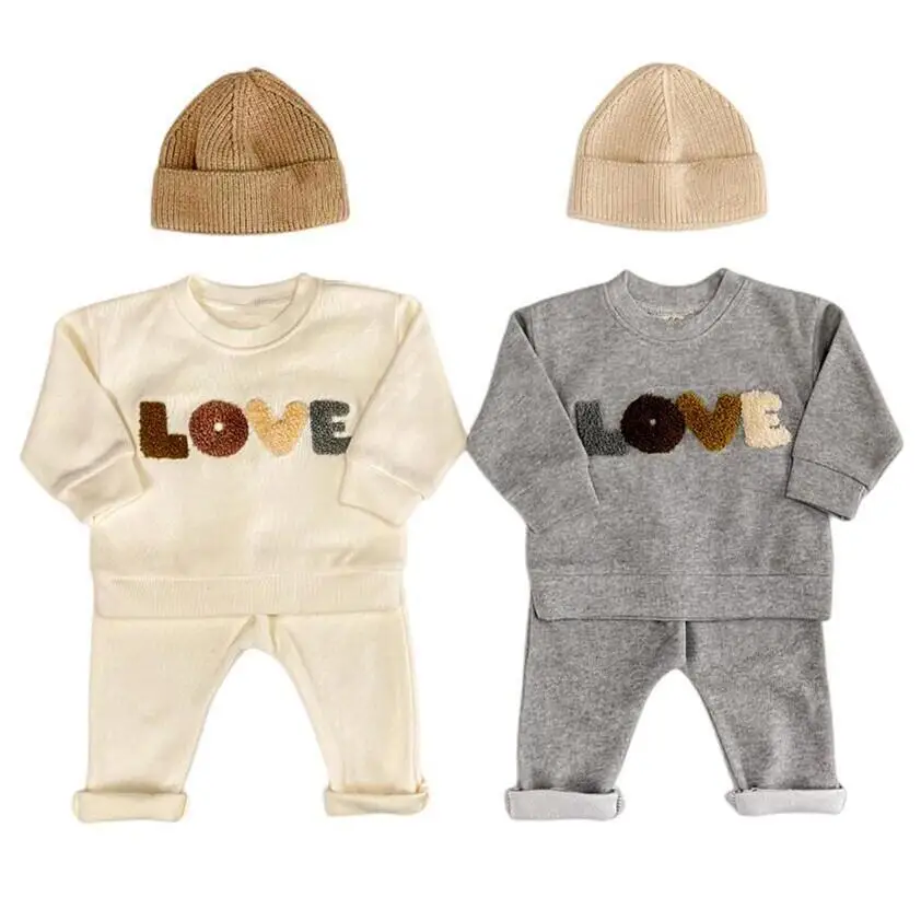 Spring Autumn Newborn Kids Clothes Set Embroidered Print LOVE Soft Cotton Baby Outside Wear Boy Clothes Suit