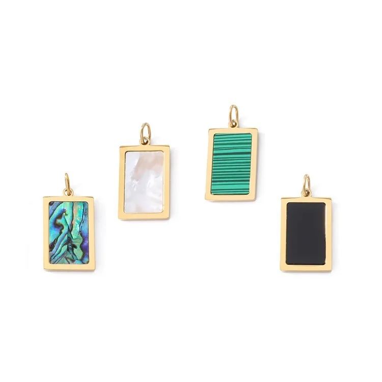 Fashion Black Onyx Baguette Natural Stone Pendant Gemstone Crystal Necklace jewelry