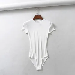 Wholesale cotton short sleeve sexy women bodysuit tops solid tight bodysuits for ladies