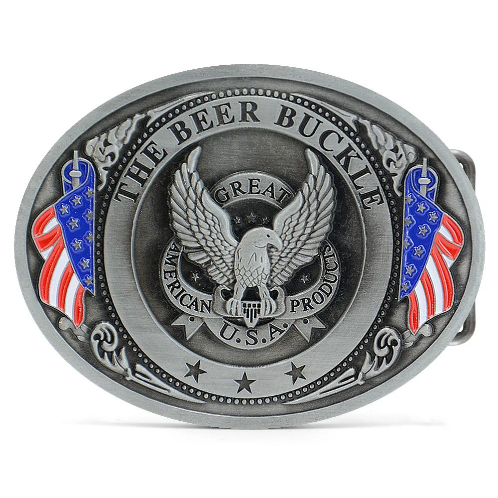 Custom Mens Belt Accessories Beer Holder Belt Buckle for Western Cowboy Eagle Style Belt Buckle-Silver