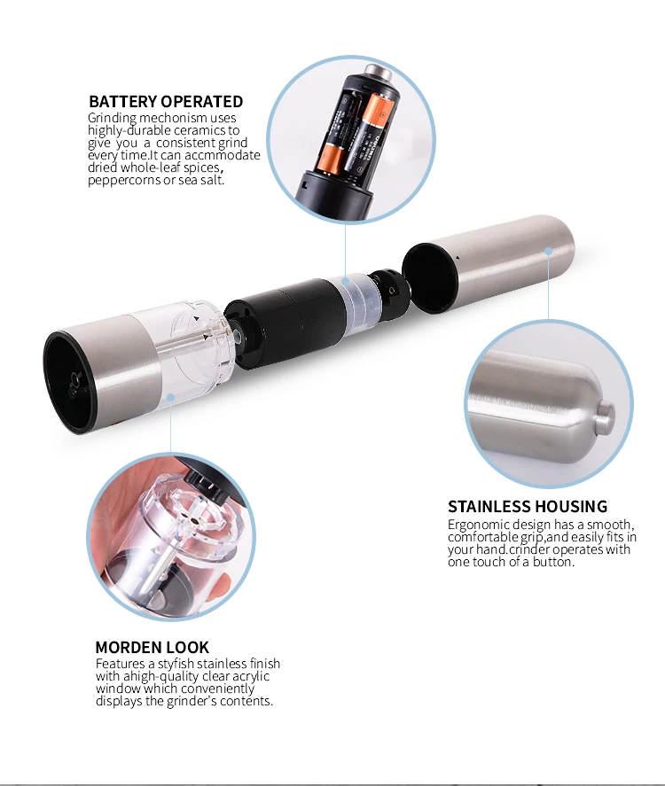 Hot Selling One Handed Push Button Peppercorn Electric Salt and Pepper Grinder Set For Kitchen