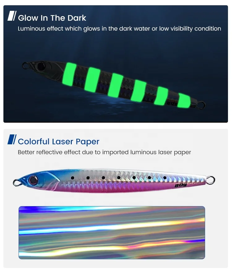FUNADAIKO popular flying lure speed sinking luminous simulated bait with hook saltwater fishing lures metal