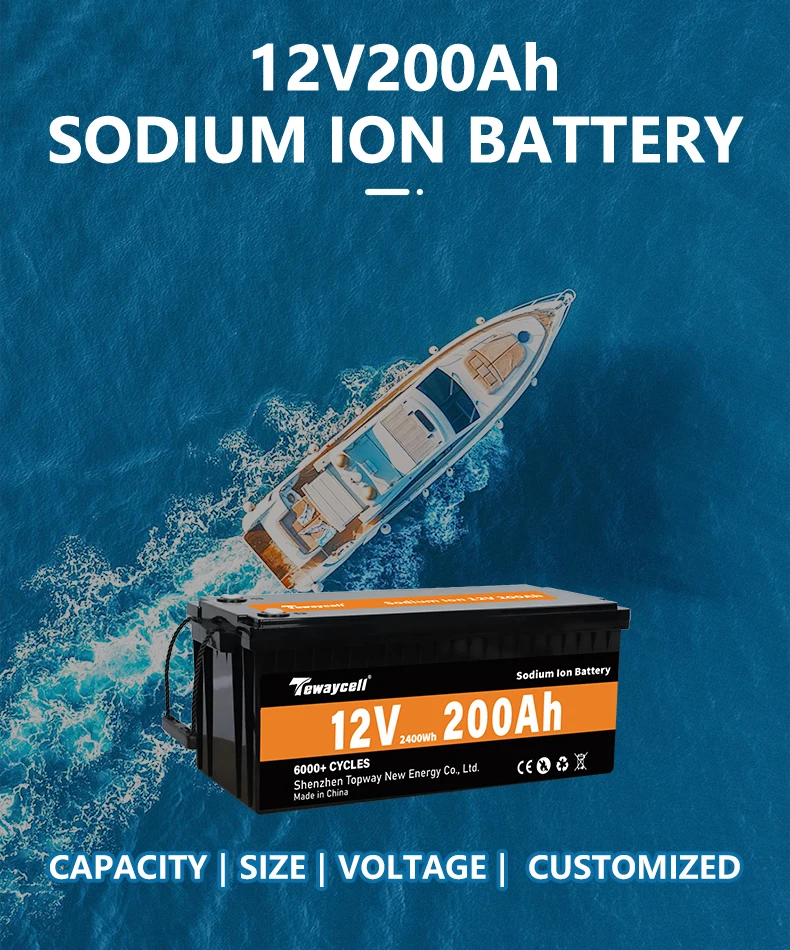 Tewaycell 12v 100ah 200ah 300ah sodium ion Batteries Pack 12v 200ah 2400W Akku for RV Camping Caravan Boating