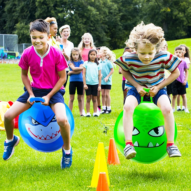 High Quality Kids Outdoor Toys 3P Inflatable Handle Bouncy Jumping Ball, Wholesale PVC Plastic Unisex Bouncing Ball