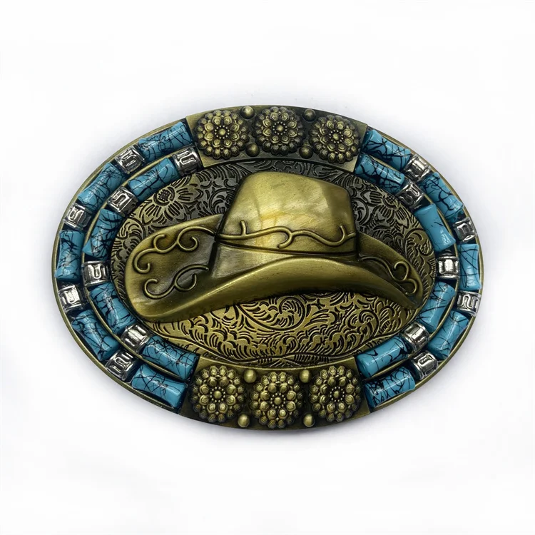 Hot sale Zinc Alloy Western Cowboy Hat  Retro Casual Belt Buckle custom belt buckles for men
