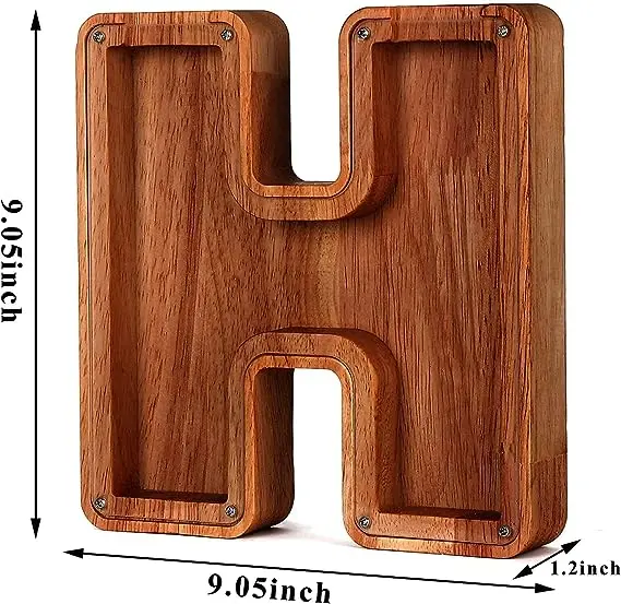 Custom Personalized 9 Inch Letter HWooden Letter Piggy Bank wooden coin money saving box and wooden letter piggy bank
