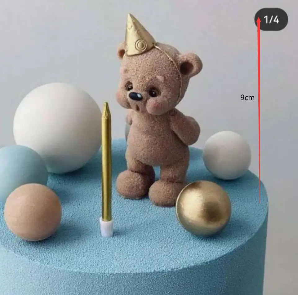 h250g 9cm blow candle 3D bear happy birthday Silicone Mold Sugarcraft DIY Chocolate Baking Tools Cake Fondant tool Decoration