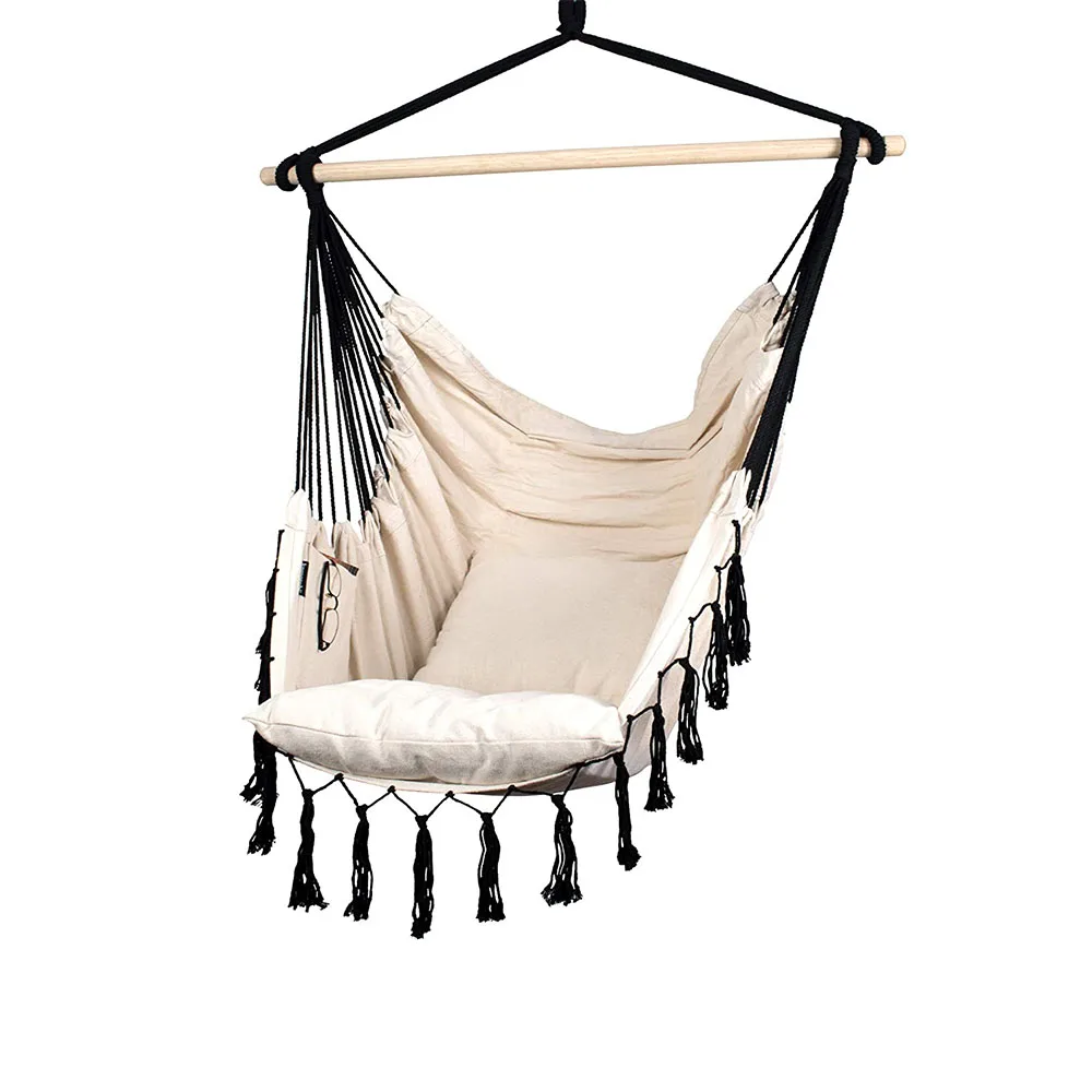 Подвесное черно-белое кресло для улицы и помещений в классическом простом стиле с подушкой очень удобное большой